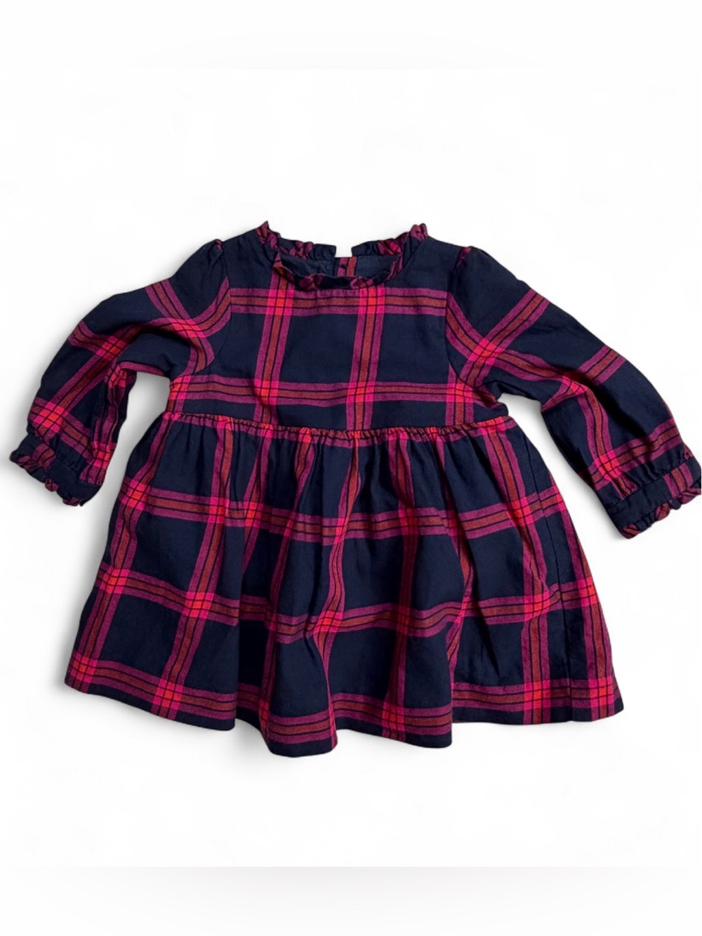 Jacadi Paris Baby Girl Tartan Plaid Dress 6M | Ruffle Collar | 100% Cotton
